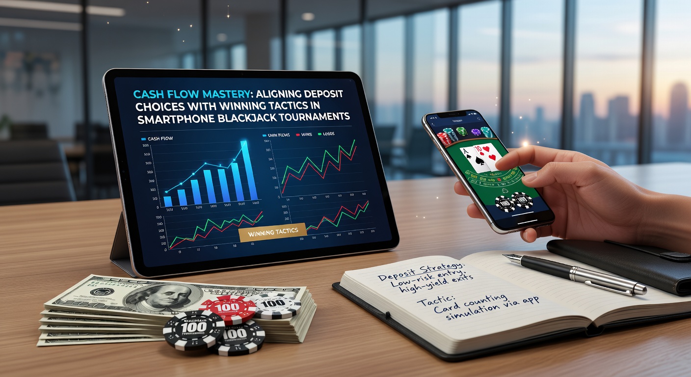Smartphone displaying blackjack tournament interface with deposit options highlighted