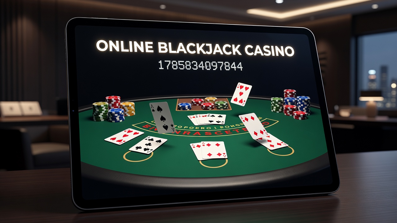 Online blackjack casino interface showing virtual table and card layout