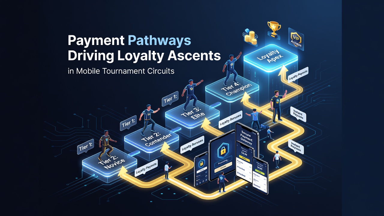 Mobile tournament interface displaying secure payment options and loyalty progression indicators