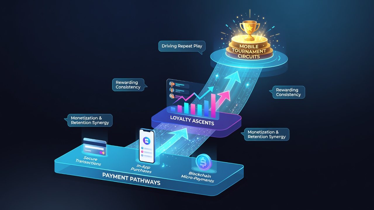 Loyalty dashboard in a mobile app showing payment history and ascending tournament rewards