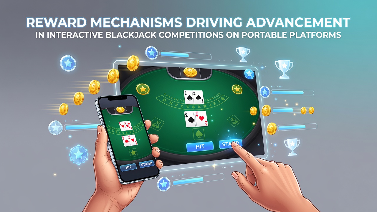 Mobile blackjack tournament interface showing reward progress and live competition features