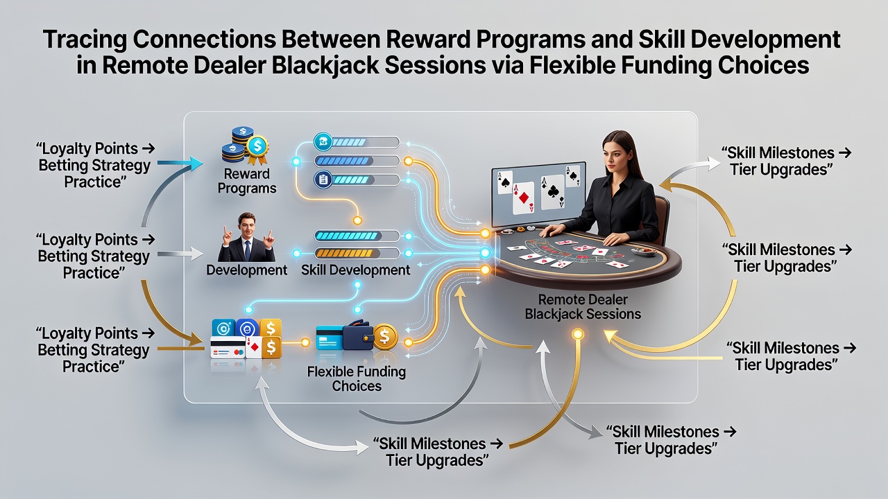 Live dealer blackjack table with reward program interface overlay showing player progress and flexible payment options on a mobile screen