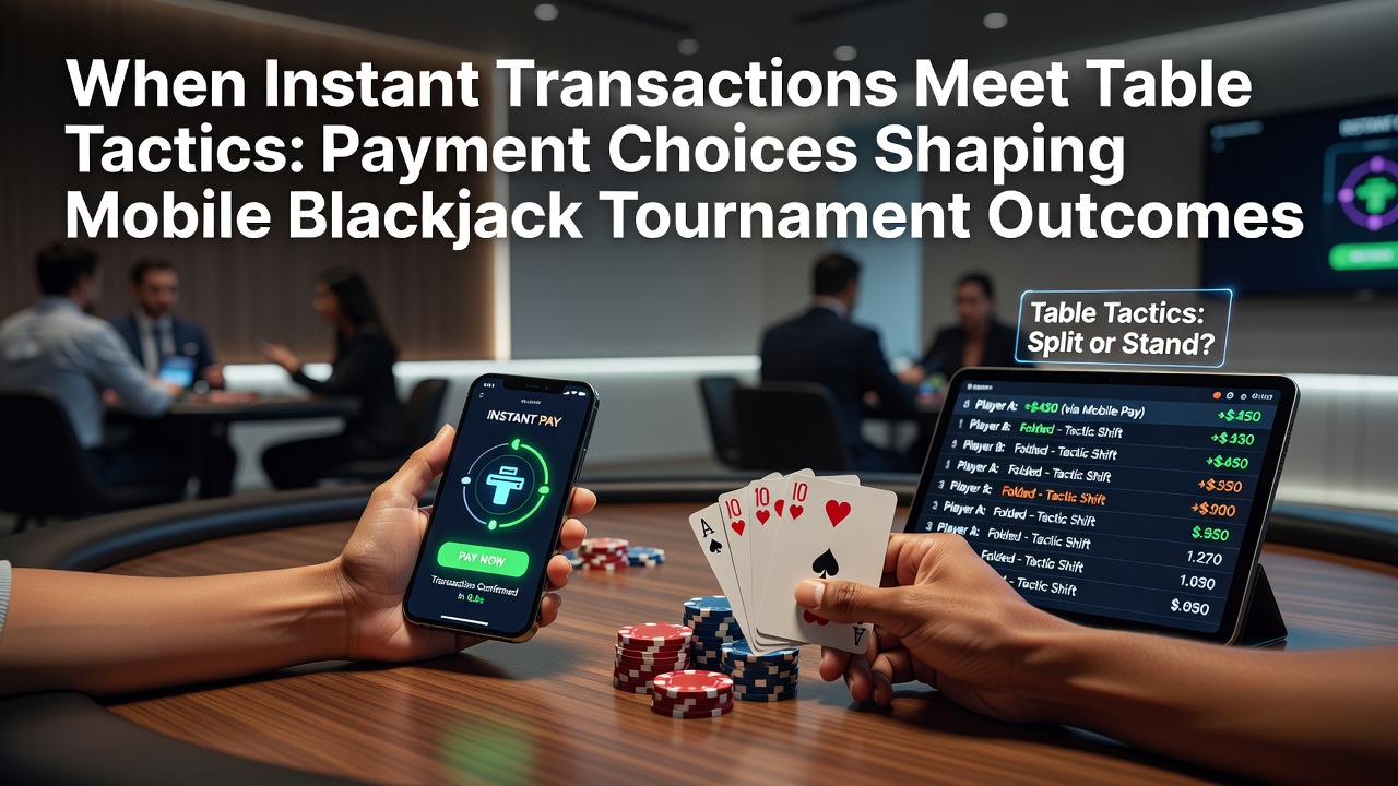 Mobile blackjack tournament players using instant payment methods on smartphones during live events